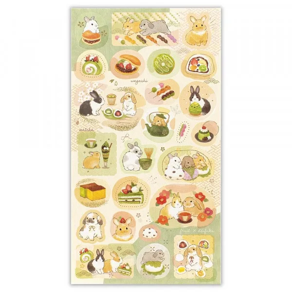 Japanese Style Gold Foil Series Sticker - Rabbits and Japanese Sweets