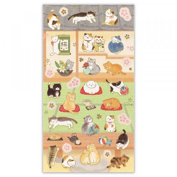 Japanese Style Gold Foil Series Sticker - Cats and Japanese - Style Room