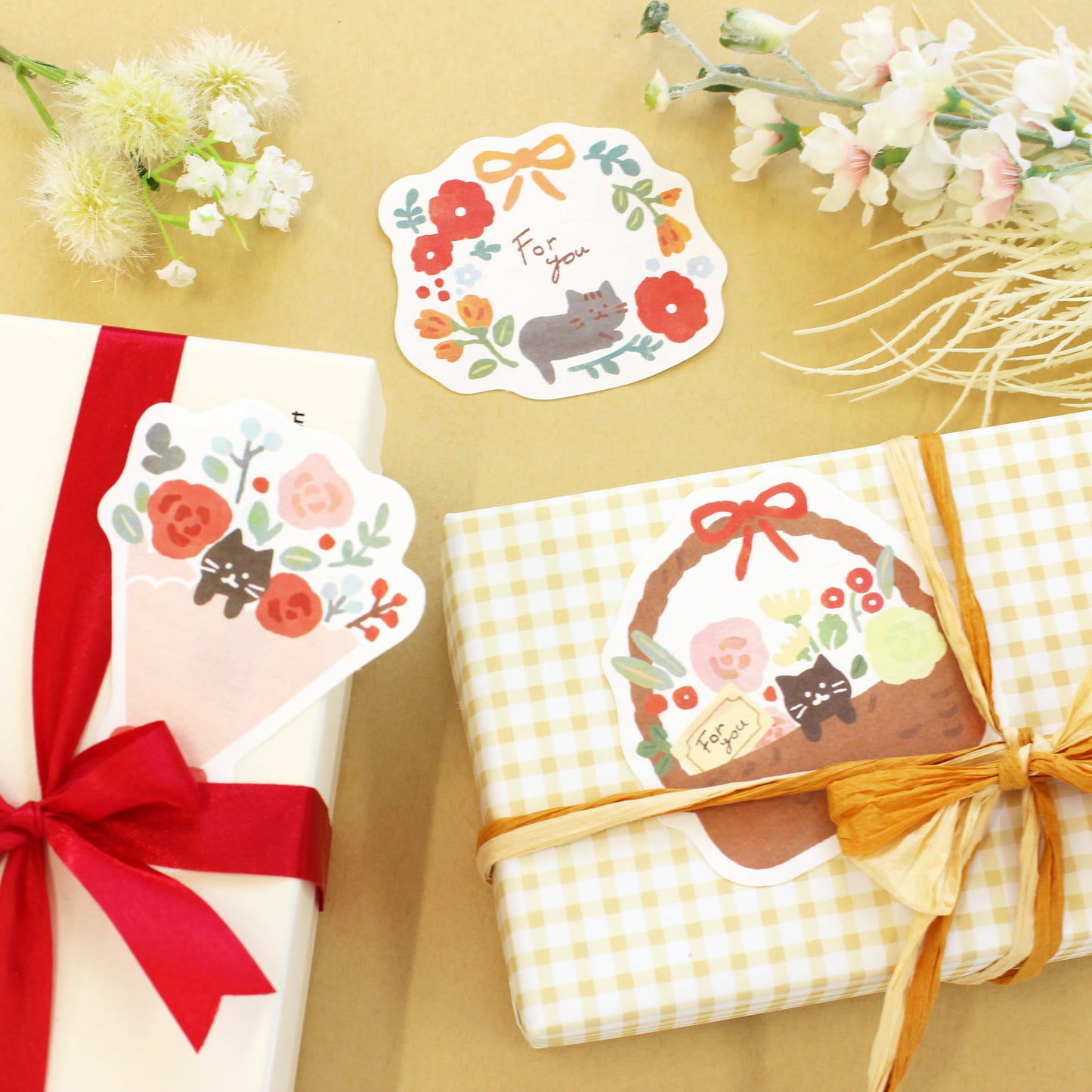 Japanese Mini Washi Letter Writing Set Relaxing Series - Flower and Cat