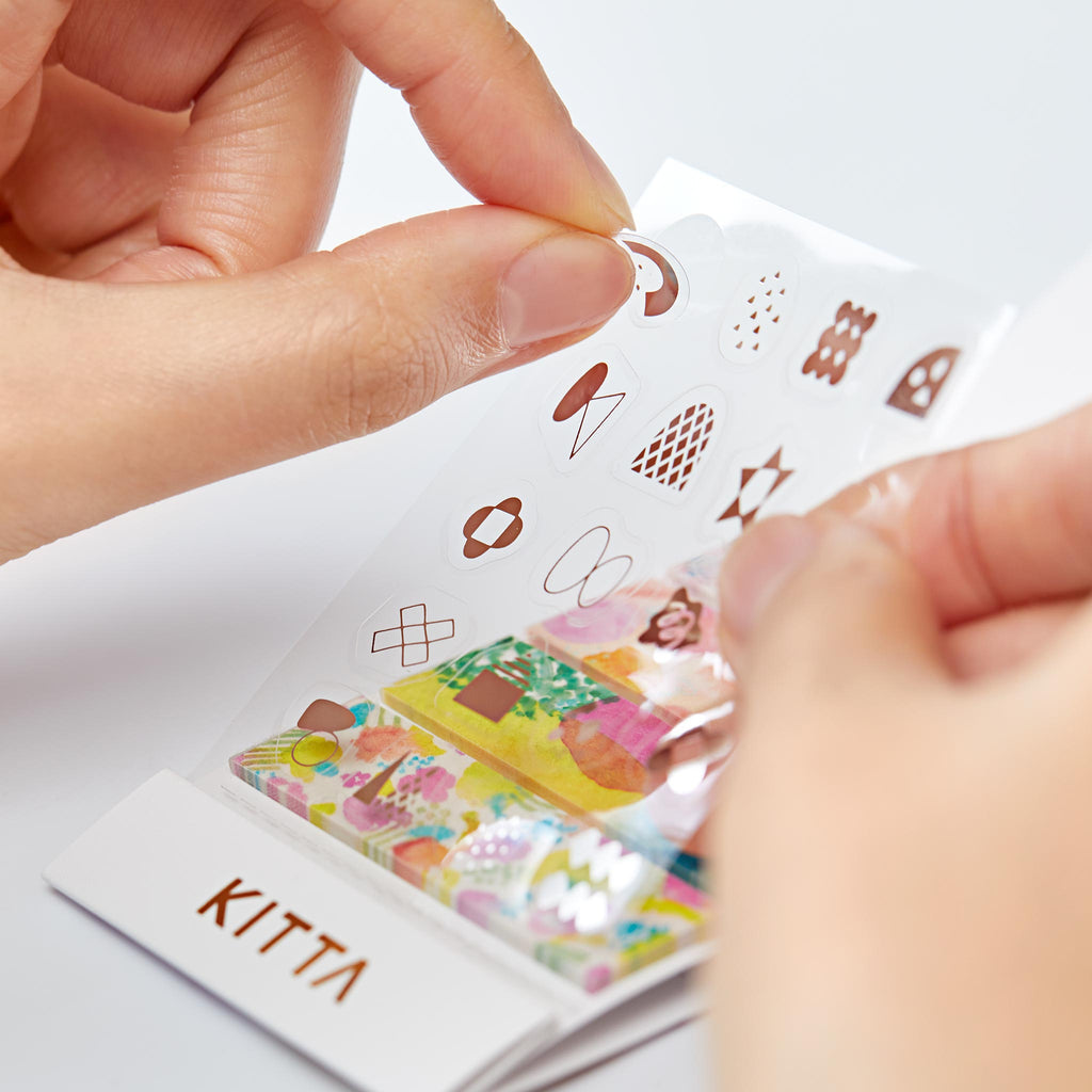 Hitotoki KITTA Collage Series Silver Foil Portable Sticker - Watercolor