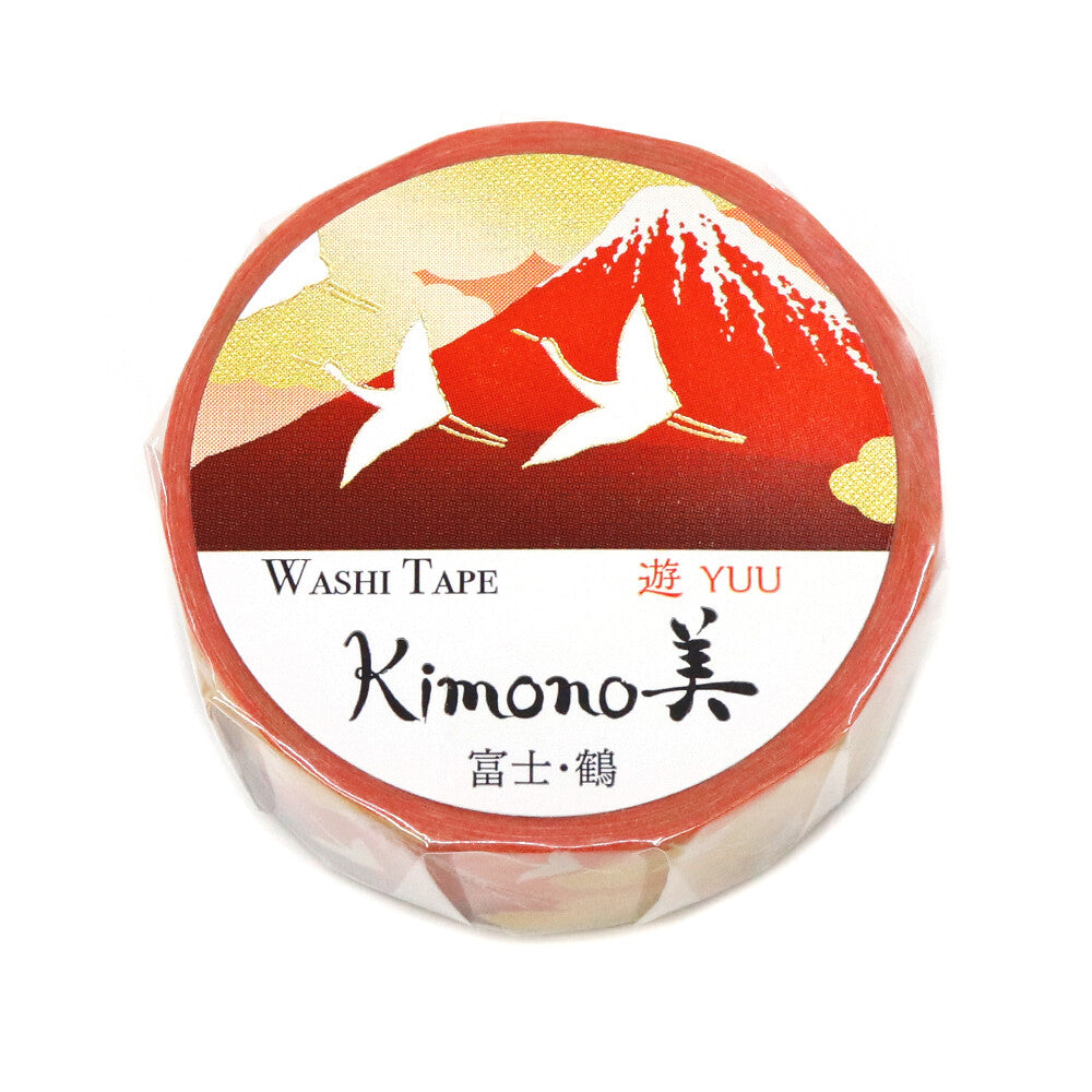 Kimono Yuu Series Gold Foil Washi Tape - Fuji and Cranes