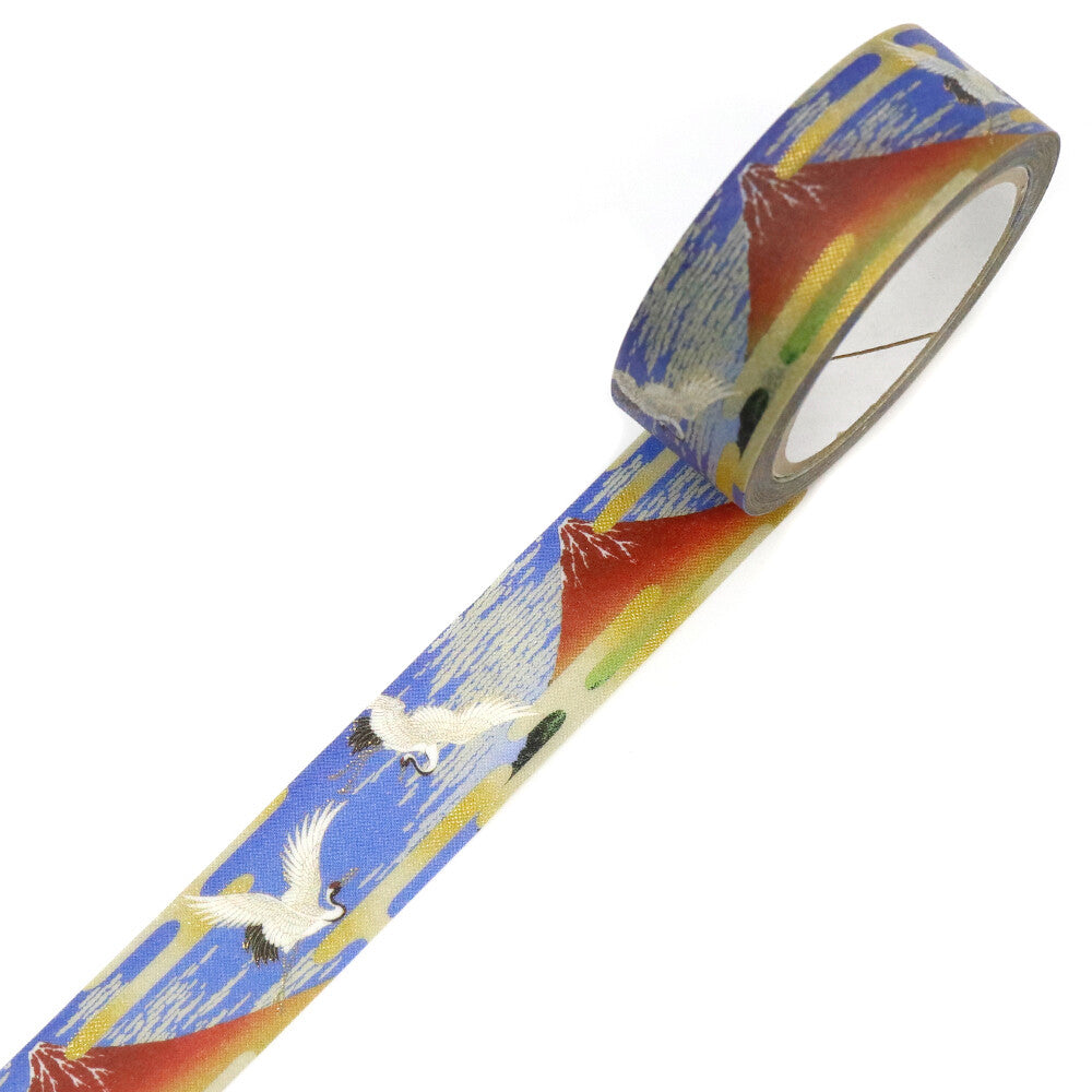 Kimono Yuu Series Gold Foil Washi Tape - Red Fuji and Crane