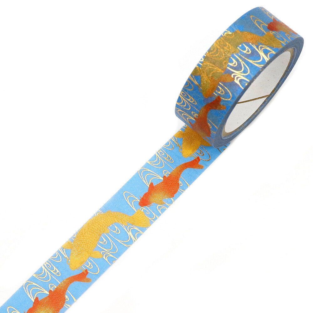 Kimono Yuu Series Gold Foil Washi Tape - Red Gold Koi