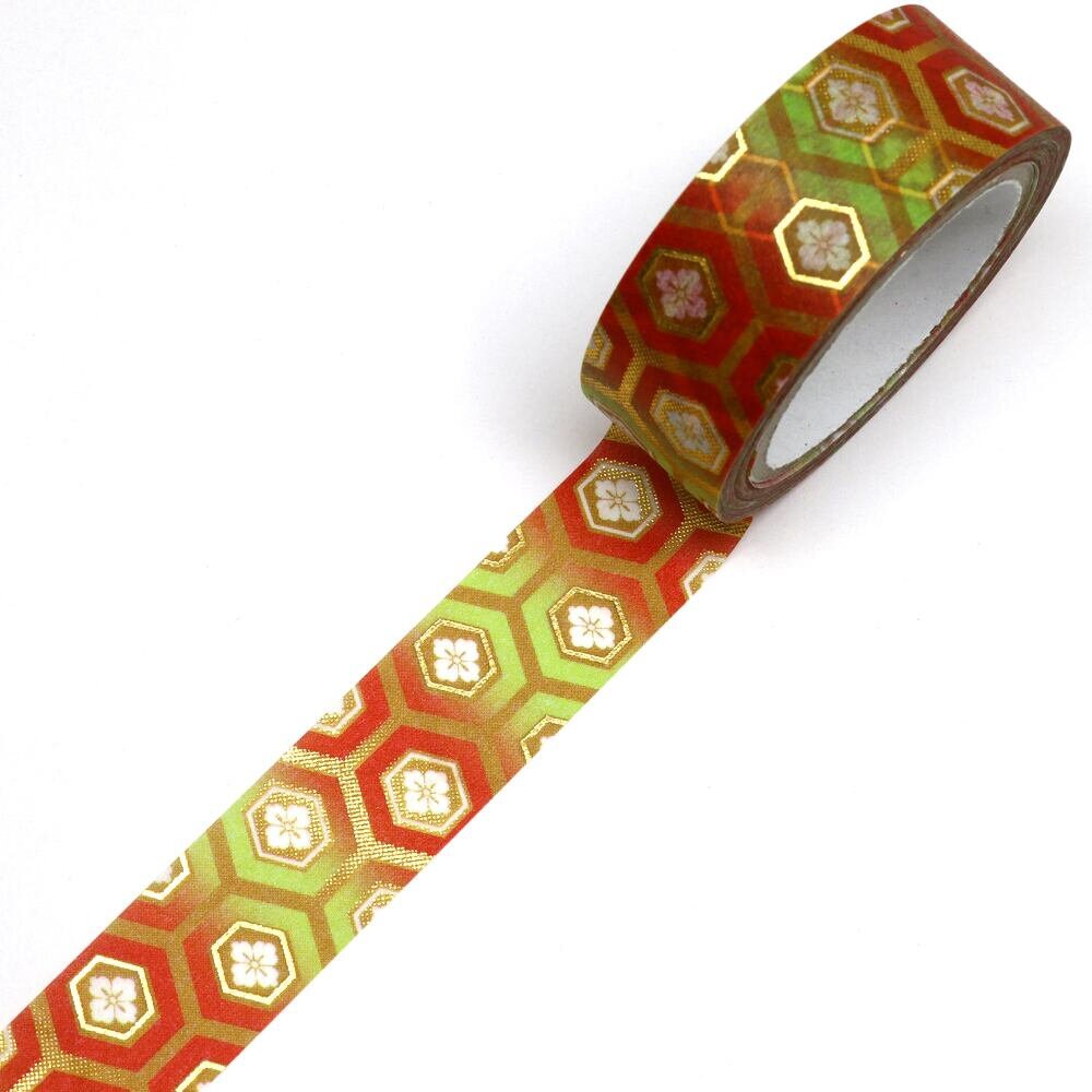 Kimono Zen Series Gold Foil Washi Tape GR-3021 Flower & Kikko