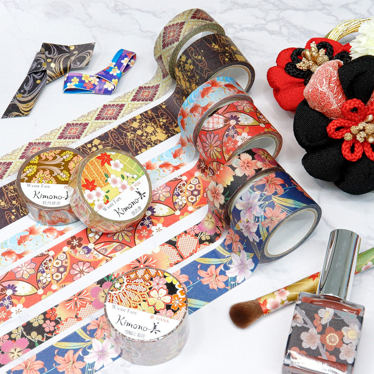 Kimono Zen Series Gold Foil Washi Tape - Peony Arabesque