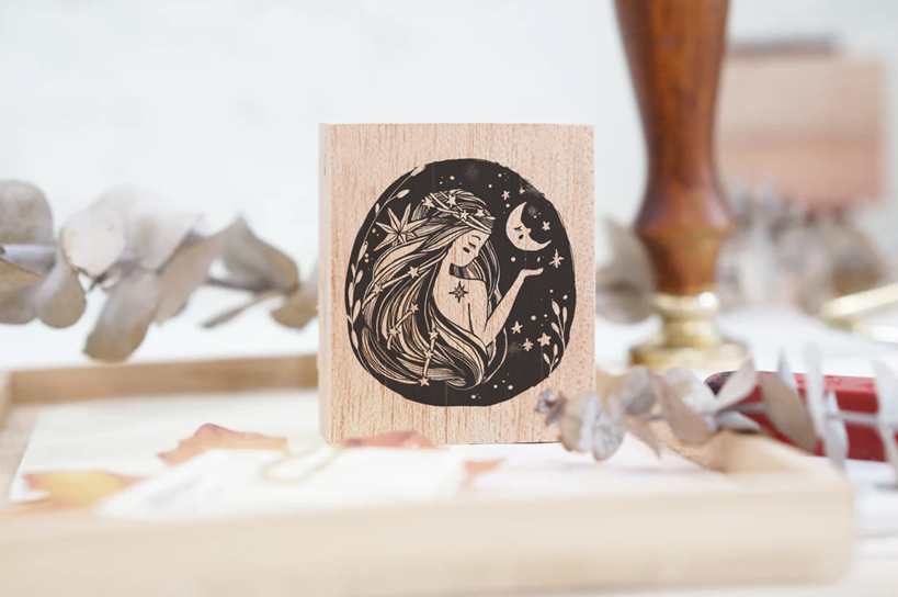 Whimsical Portrait Series Rubber Stamp - Moonlady