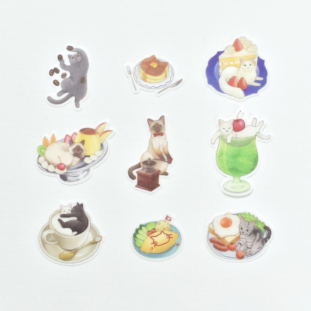 Flake Sticker Series designed by Natsunoka - Cats & Japanese Sweets / Cat Café
