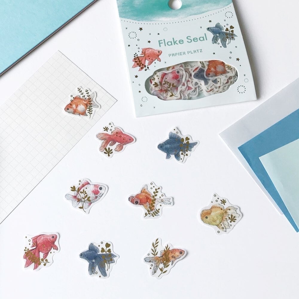 Gold Foil Flake Sticker Series designed by Milina - Love Bird / Goldfish