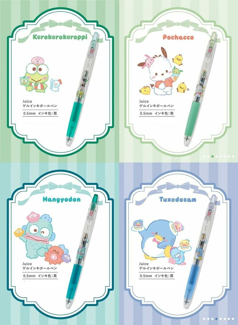 Pilot - Juice 0.5mm Gel Pen co-branded with Sanrio - Dessert Party - Keroppi / Pochacco / Tuxedosam / Hangyodon - Black ink