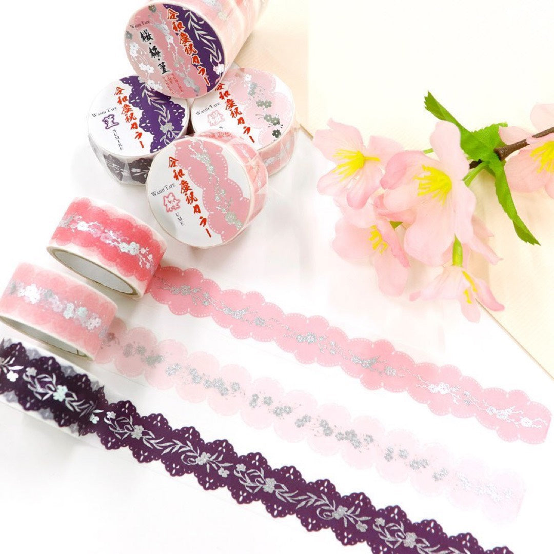 Kimono Reiwa Celebration Series Silver Foil Washi Tape - Plum Blossoms