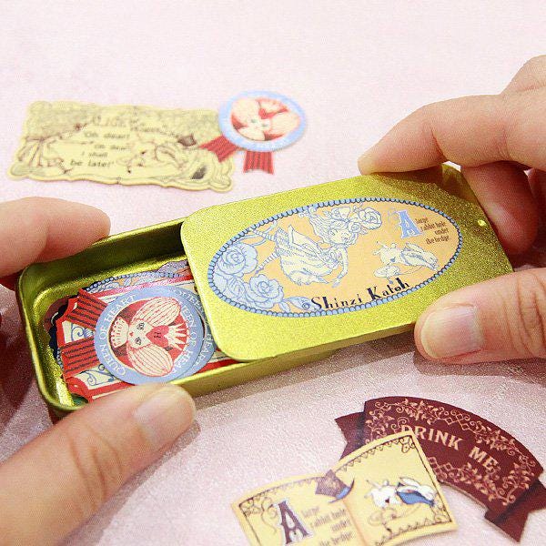 Shinzi Katoh - Alice's Adventures in Wonderland Series Sticker Sliding Lid Tin Box - White Rabbit