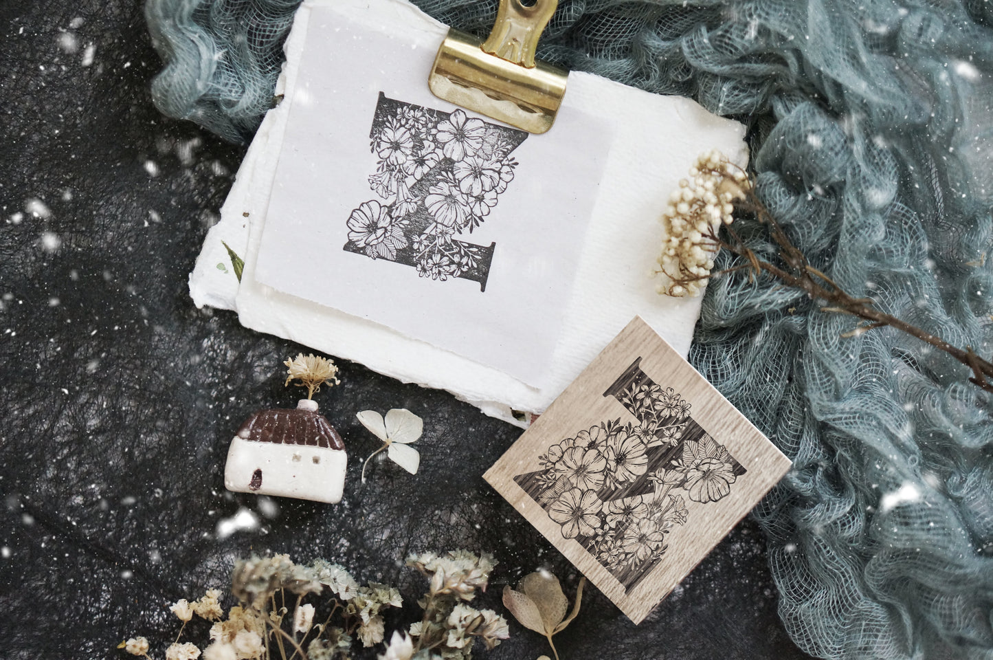 Floral Alphabets Series Rubber Stamp - U to Z