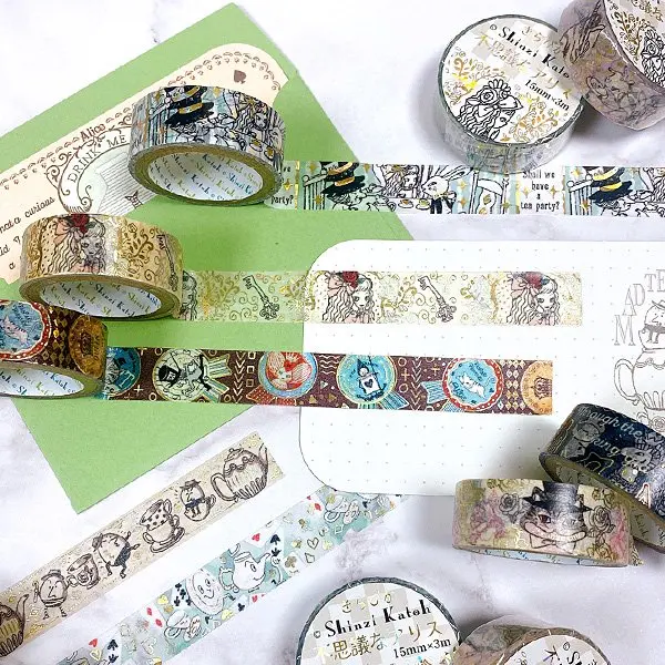 Alice in Wonderland Series Gold Foil Washi Tape - Strange Tea Party