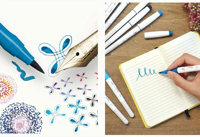 SHIKIORI Dual Tip Fine liner Calligraphy Brush Pen Full Set 20 Color