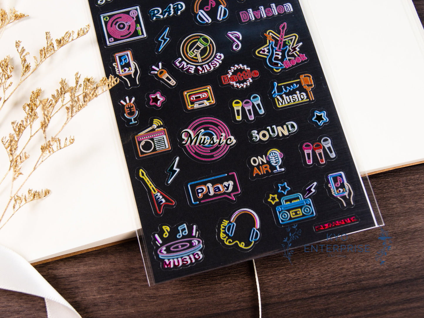 Midnight Neon Party Series Rainbow Foil Sticker - Music