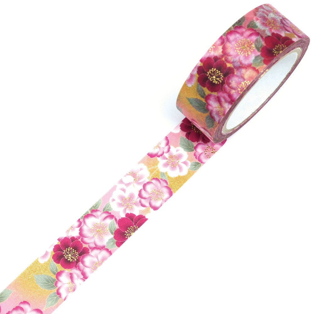 Kimono Hana Series Gold Foil Washi Tape - Double Flower Cherry Trees
