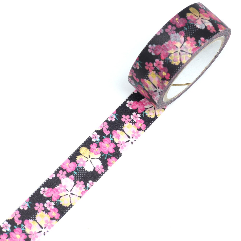 Kimono Yuu Series Gold Foil Washi Tape - Striped Dianthus