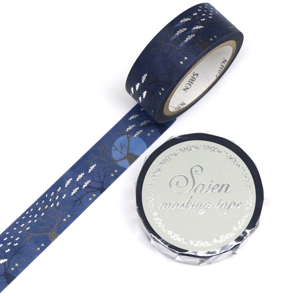 Saien Foil Series Silver Foil Washi Tape - Cats and Bats