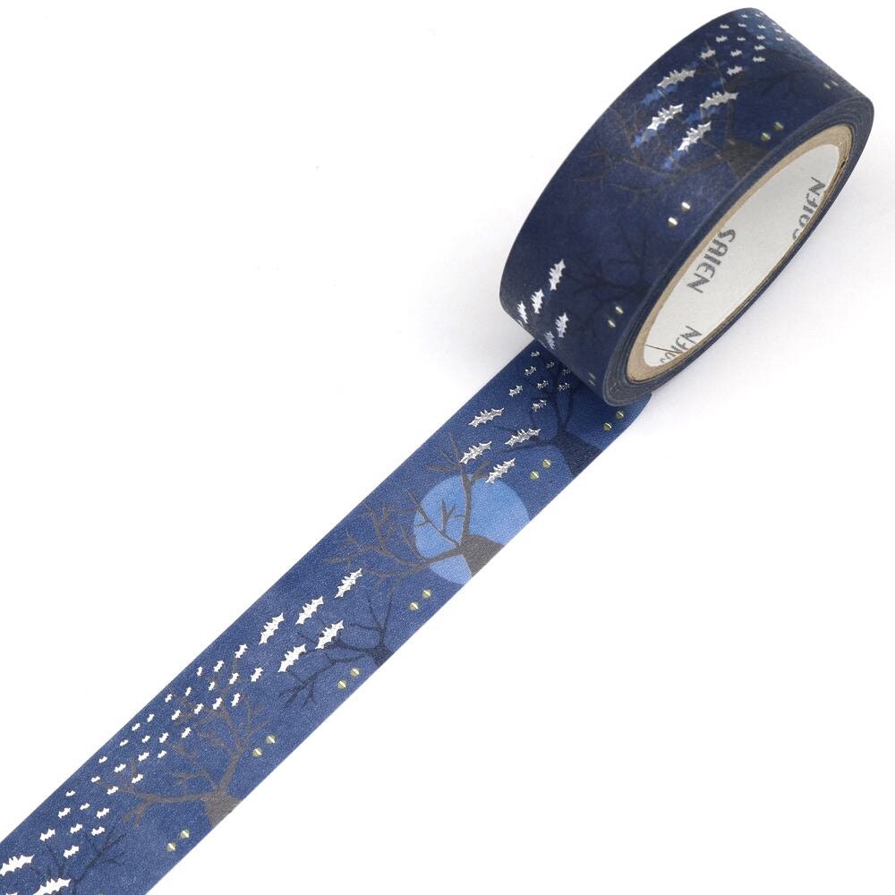 Saien Foil Series Silver Foil Washi Tape - Cats and Bats
