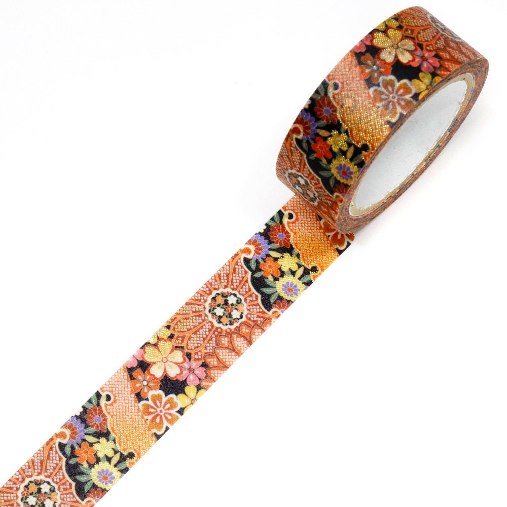 Kimono Hana Series Gold Foil Washi Tape - Snowflake and Chrysanthemum