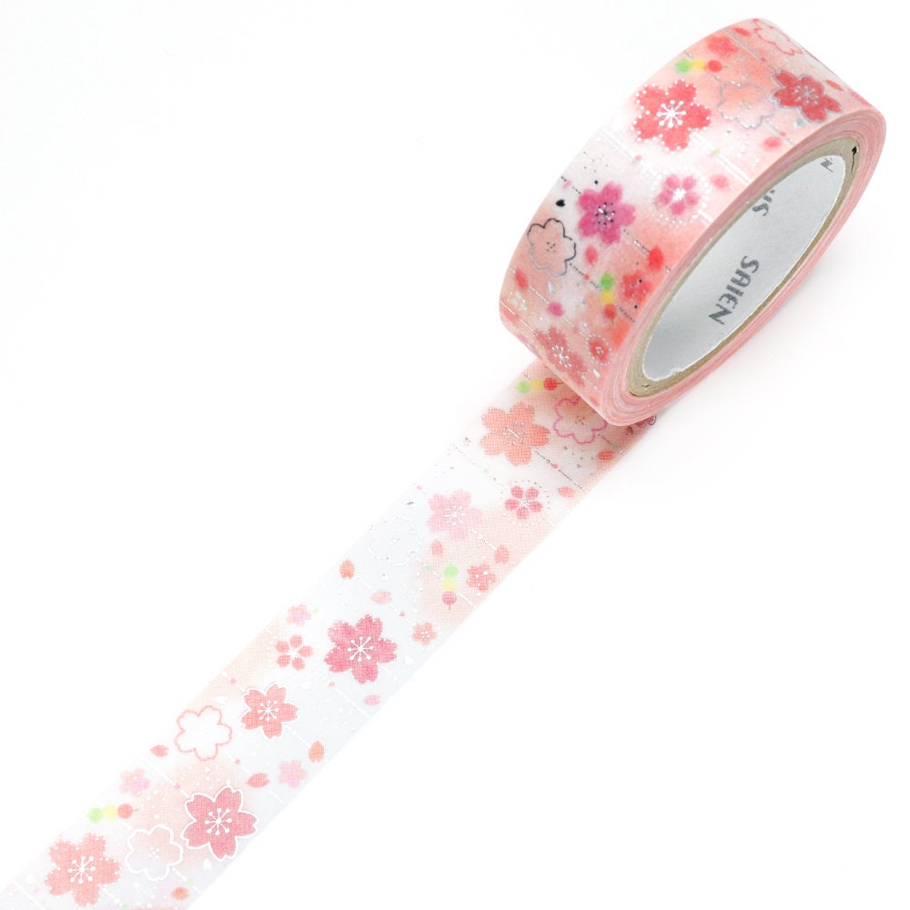Saien Foil Series Silver Foil Washi Tape - Cherry Blossoms Decoration