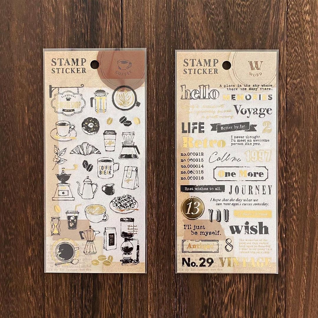 Stamp Series Gold Foil Sticker - Coffee