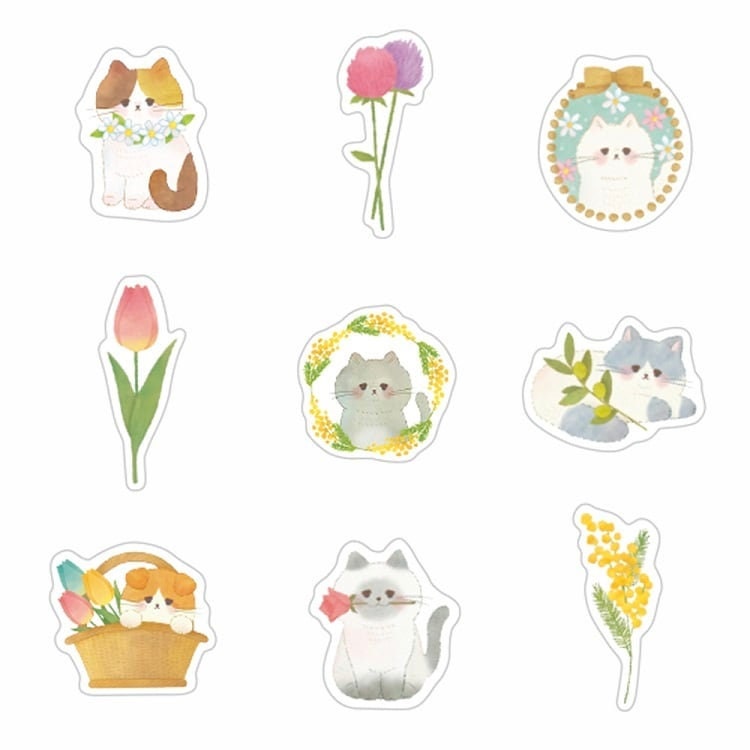 Flake Sticker Series designed by Yoko - Flower Cat