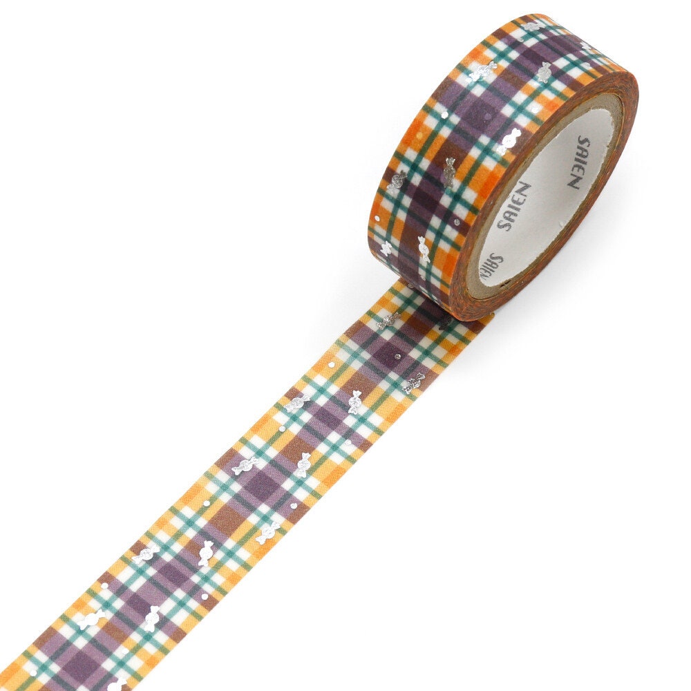 Saien Limited Autumn Series Foil Series Silver Foil Washi Tape - Hollowen Checked