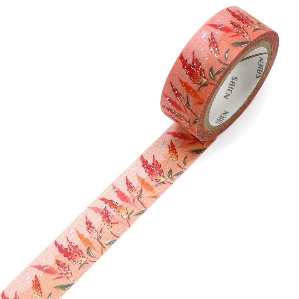 Saien Limited Autumn Series Foil Series Silver Foil Washi Tape - Crimson Clover
