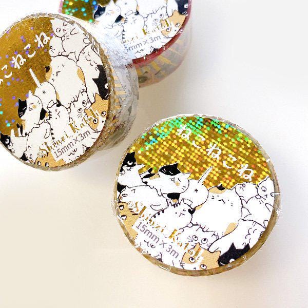 Nekonekone Series Gold Foil Washi Tape - Cat Meeting