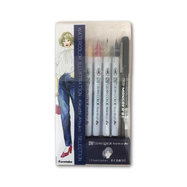 ZIG Watercolor illustrations Atsuko Kikuchi Selection 8 Color Set - Denim