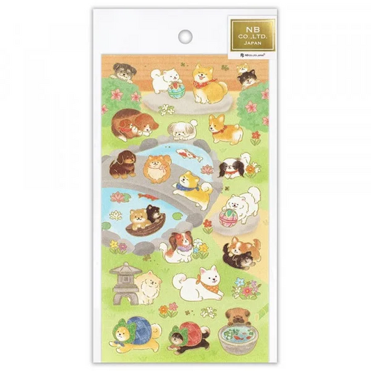 Japanese Style Gold Foil Series Sticker - Japanese Garden with Dogs