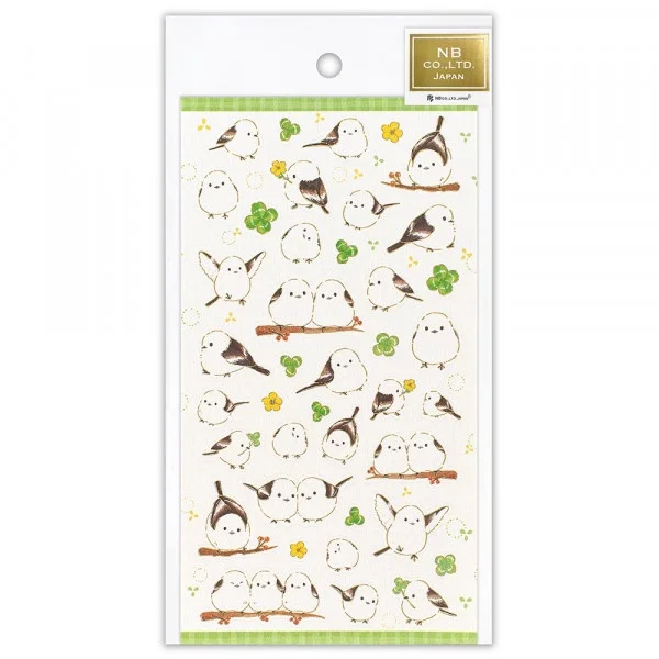 Japanese Style Gold Foil Series Sticker - Long - Tailed Tit and Clover