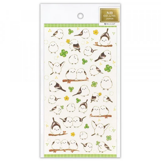 Japanese Style Gold Foil Series Sticker - Long - Tailed Tit and Clover