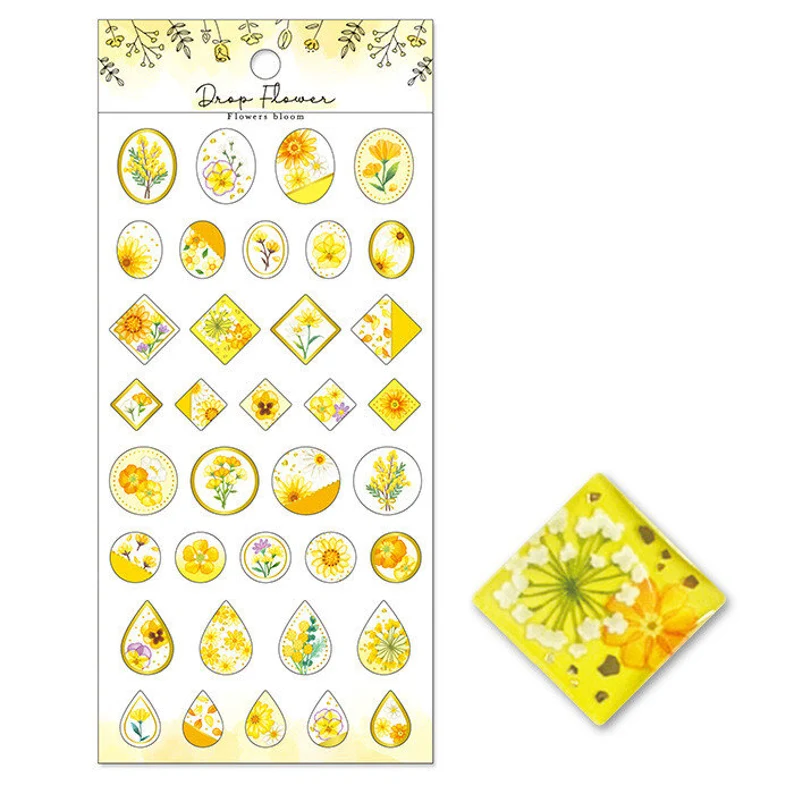 3D Drop Flower Gold Foil Sticker Series - Yellow