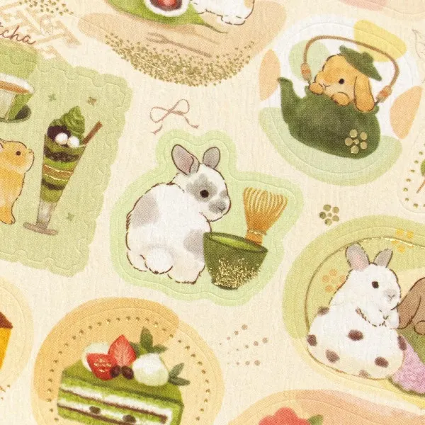 Japanese Style Gold Foil Series Sticker - Rabbits and Japanese Sweets