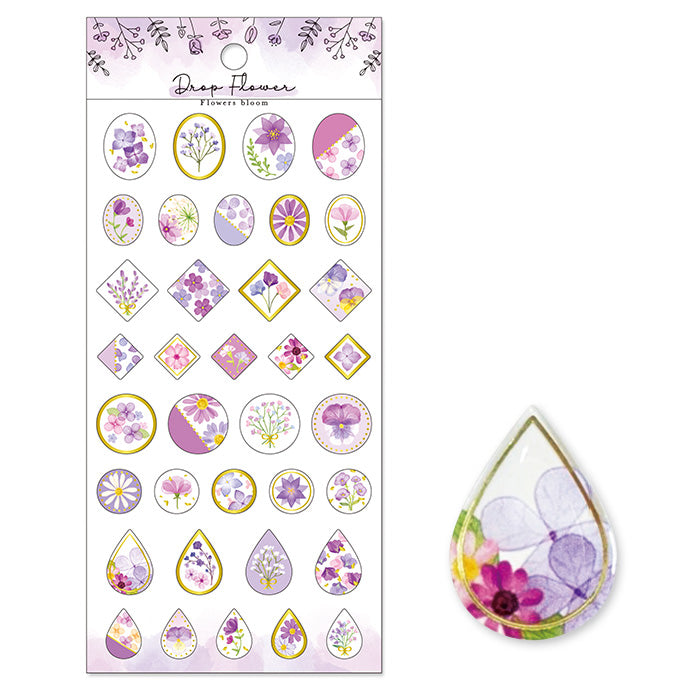 3D Drop Flower Gold Foil Sticker Series - Purple