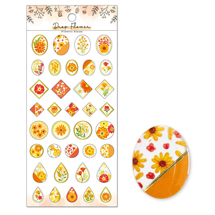 3D Drop Flower Gold Foil Sticker Series - Orange