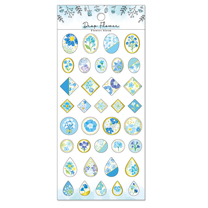 3D Drop Flower Gold Foil Sticker Series - Blue