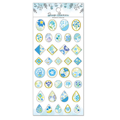 3D Drop Flower Gold Foil Sticker Series - Blue