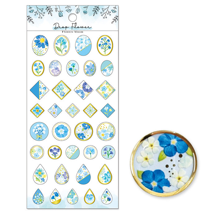 3D Drop Flower Gold Foil Sticker Series - Blue