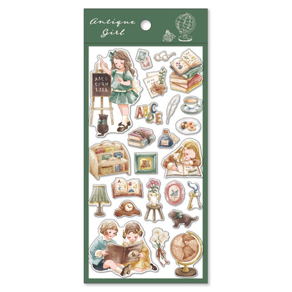 Antique Girl Sticker Series - Learning Time