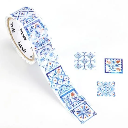Washi Sticker Roll Series - Tile: Indigo & Flowers