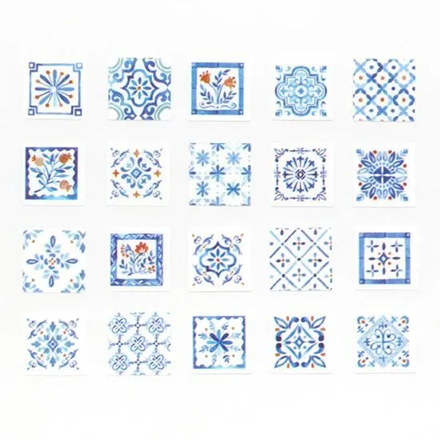 Washi Sticker Roll Series - Tile: Indigo & Flowers