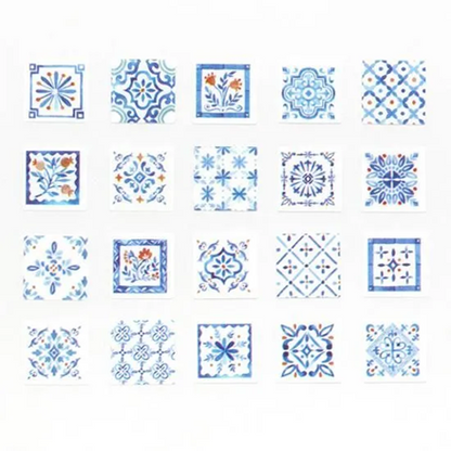 Washi Sticker Roll Series - Tile: Indigo & Flowers