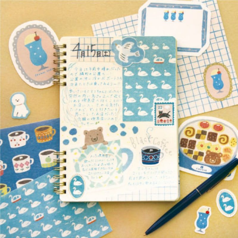 Japanese Mini Washi Letter Writing Set Relaxing Series - Bear and Drink