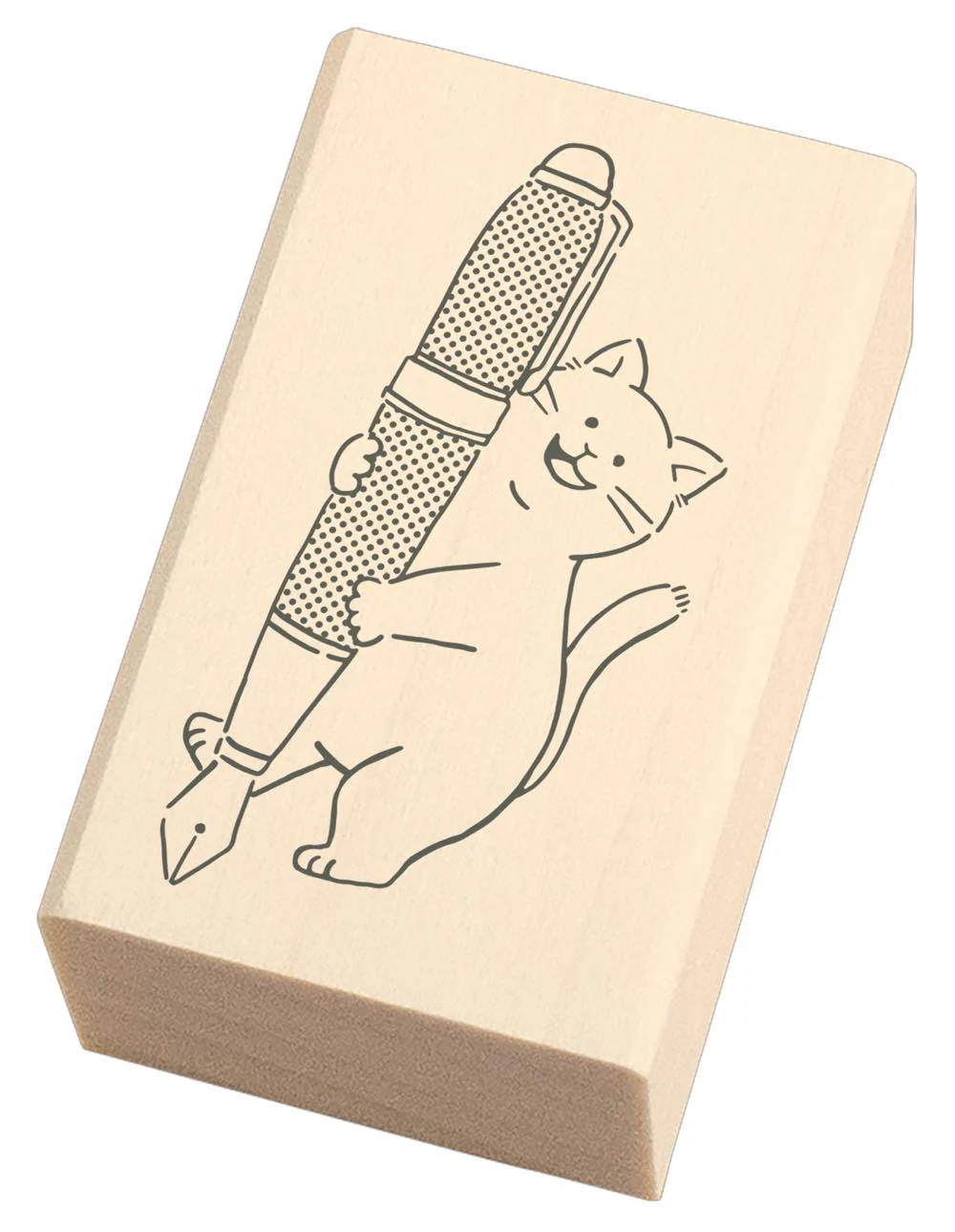 Masute no Aibo Series Wood Stamp - Cat and Fountain Pen