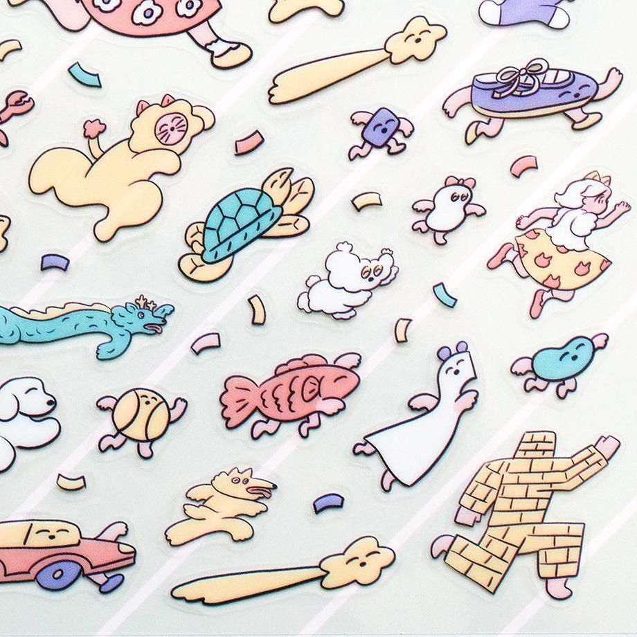 PET Sticker Series design by Heisuke Kitazawa - Run, Run Everyone!