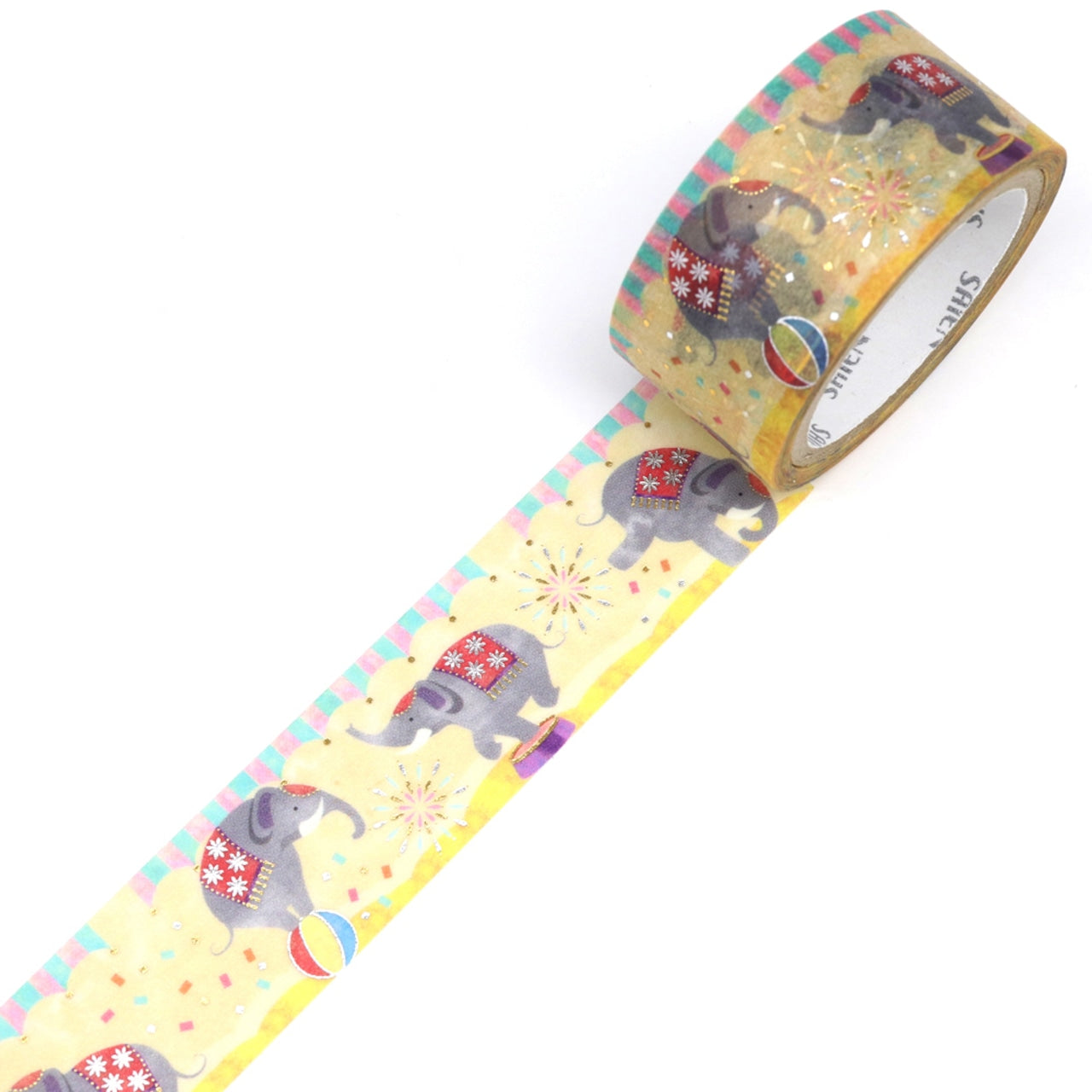 Saien Special Gold & Silver Foil Washi Tape Series - Elephant Circus