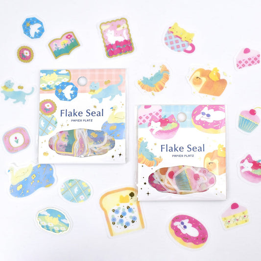 Gold Foil Flake Sticker Series designed by Nagomi Miyashita - Cat Days / Sweet Treats